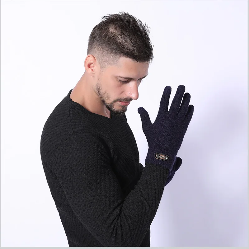 best mens gloves Fashion Men Full Finger Touch Screen Gloves Winter warm Acrylic Wool Plus Plush Thick Jacquard Knit Warm Half Finger Mittens C2 leather ski gloves