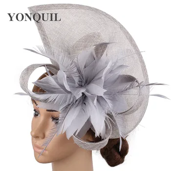 

Imitation sinamay ladies wedding headwear fancy feather flower fascinator bridal hat fashion new headdress with hair clip hat