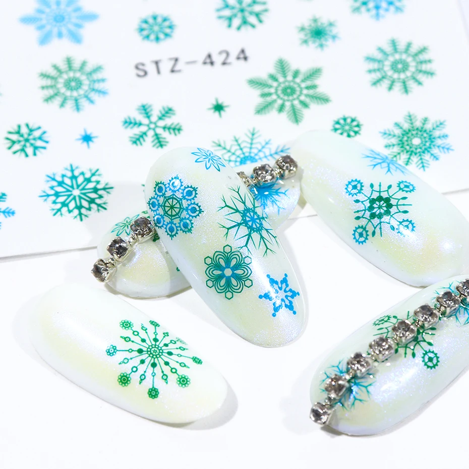 30 шт. зима белый снег хлопья гвоздь воды наклейки слайдер Рождество Цветочные Блеск лак для ногтей Полный Обертывания DIY украшения LY862