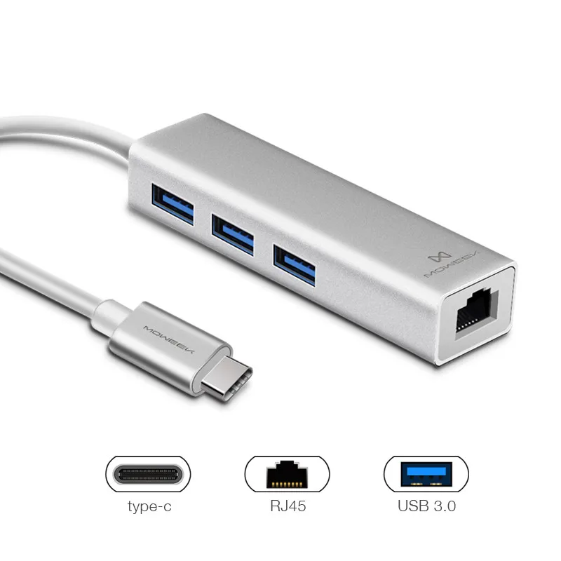USB 3,0 концентратор type c для Ethernet сетевой адаптер 1000 Мбит/с RJ45 с 3 usb 3,0 портами usb разветвитель для MacBook Pro