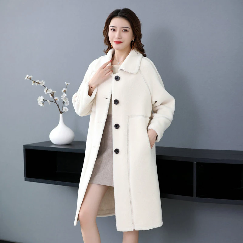 Зимнее женское пальто из искусственного меха, имитация овечьей шерсти, плюшевое уютное пальто, женское однобортное пальто до колена, толстая флисовая одежда - Цвет: Белый