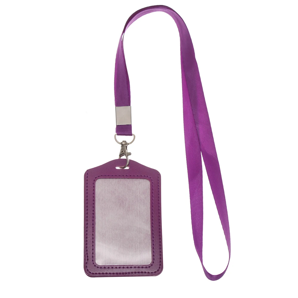 Унисекс, держатели для рабочих карт, с ремешком, ПУ, для банковских карт, для имени, для кредитных карт, для карт, для автобуса, для удостоверения личности, значок с шейным ремешком - Цвет: S-Purple