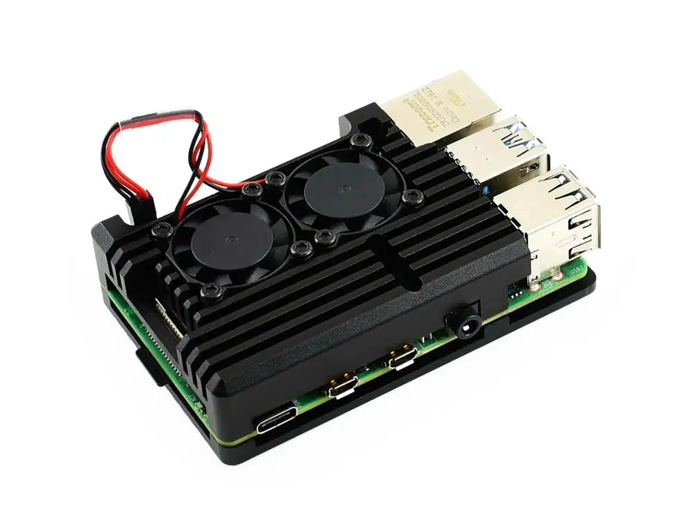 Чехол Waveshare из алюминиевого сплава для Raspberry Pi 4 Model B Black Armour с двумя вентиляторами