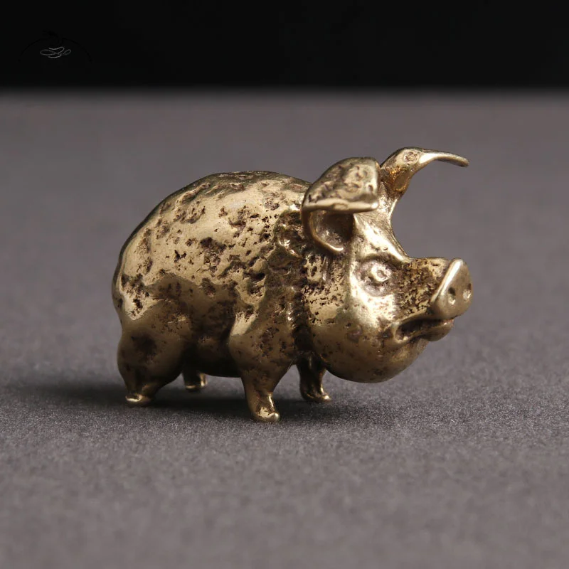 Retro Copper Chinese 12 Zodiac Flying Pig Statue Home