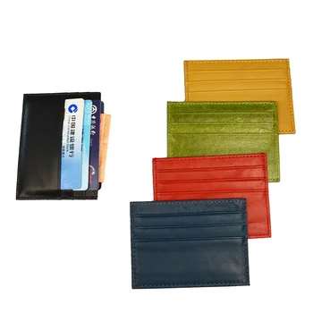 

Vintage Colorful Smooth Cow Leather Business Card Holder Men's Vintage Flat id card Wallet Case
