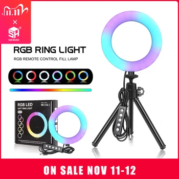 

6inch RGB LED Ring Light Selfie Video Ring Lamp With Tripod Stand USB Plug 15 Colors 3 Model For YouTube Live Makeup Photography