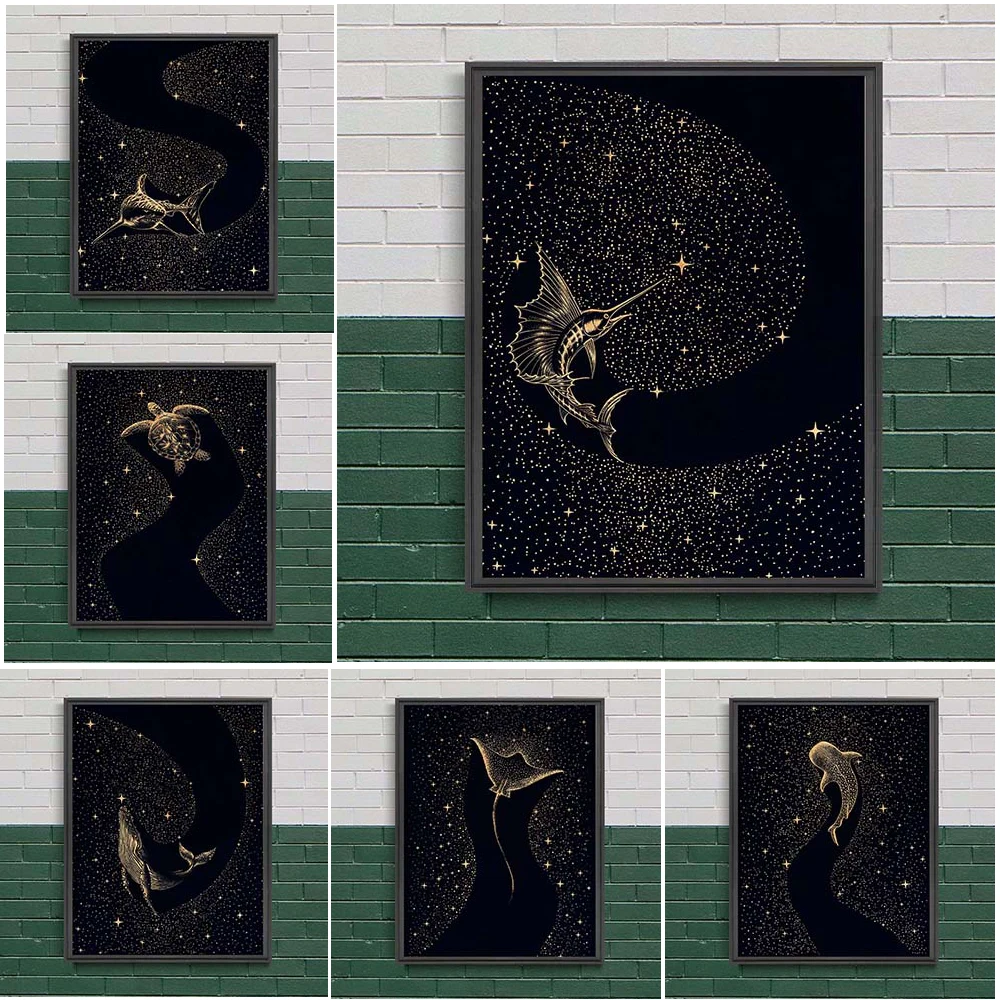 

Marine Life And Star Constellation Art Poster And Prints Interstellar Shark Wall Art Canvas Painting Home Decoration Unframed