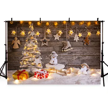 

MEHOFOTO photography backdrops Christmas snowman brown woodwall snowflake stars backdrop photobooth vinyl photo backgrounds
