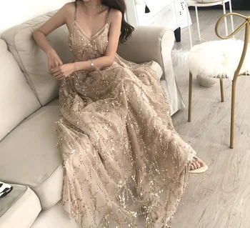 

EASYSMALL Women dress Fashion Beach Sexy Backless high-end Vestidos Lace Patch party evening High Waist sleeveless Dresses