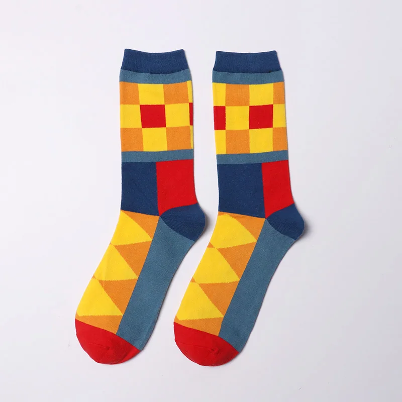 1 пара мужских носков с чесаными геометрическими фигурами, новинка, забавные Новые мужские и женские носки унисекс высокого качества с квадратными цветами, ракетки, волнистые носки - Цвет: Style 1