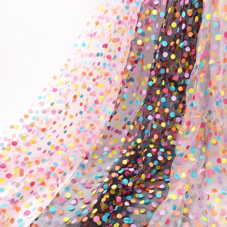 

100cm*160cm Colorful dot mesh fabric Colorful dot offset gauze Printed net red dress fabric Wedding dress fabric wholesale
