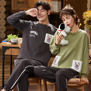 

Cute Couple Set Pajamas Women Pijamas Set O-Neck Plus Size Home Service Suit Women Cartoon Sleepwear Short Sleeve 2pcs Nightwear