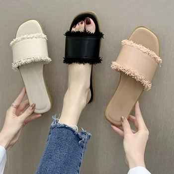

Leather Beach Slipper Womens Slippers Summer Shoes Slides for Women Flip Flop Women Flat Rome Ladies Shoes 2020