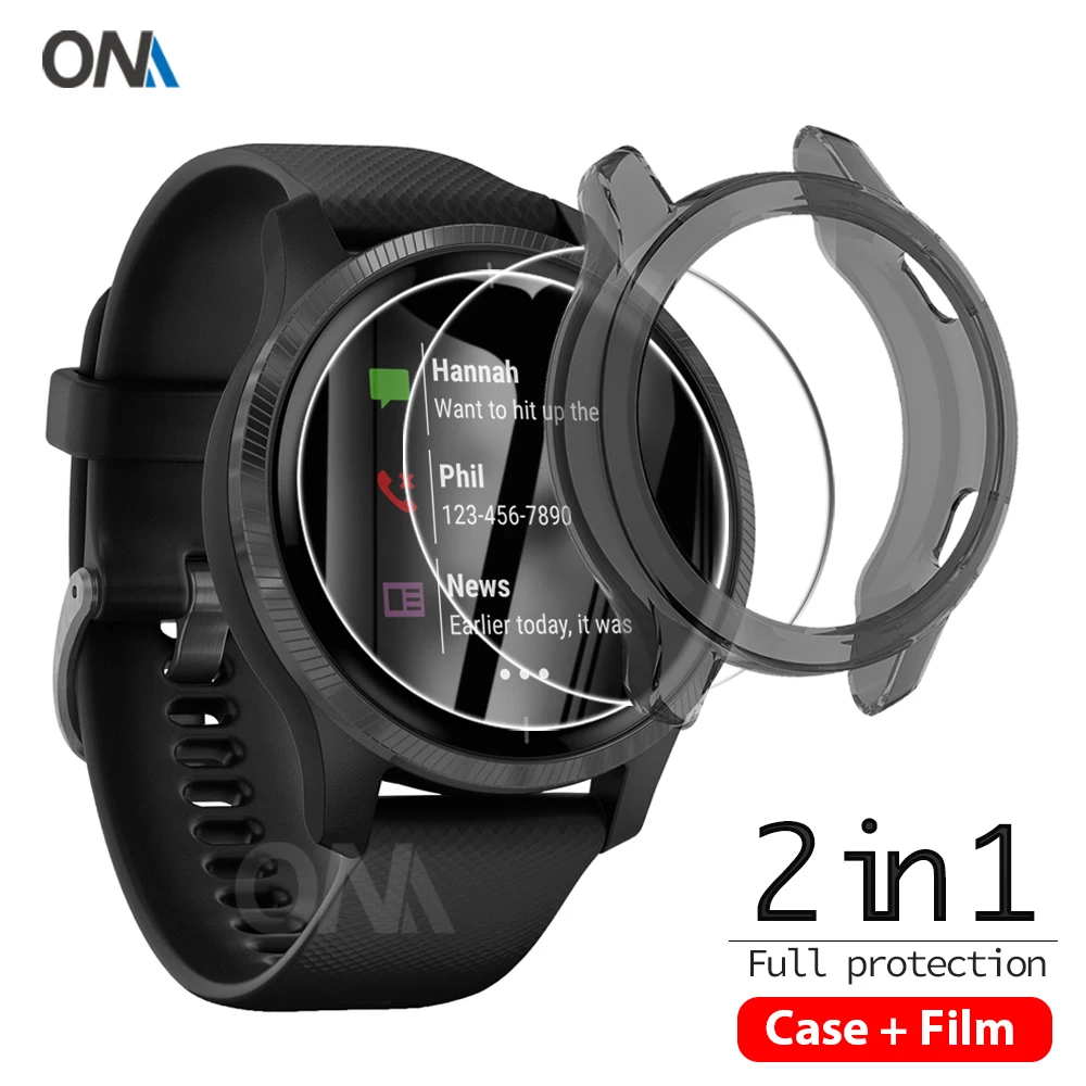 2--1-Protector-Case Venu Smart-Watch Garmin Tempered-Glass-Film for Soft TPU Shell