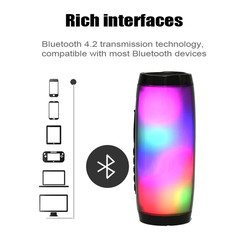 Портативная bluetooth-колонка Колонка Bluetooth динамик беспроводной бум коробка открытый бас TF fm-радио с светодиодный свет HIFI сабвуфер
