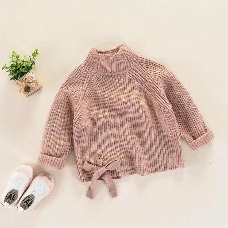 Розовый Kids Sweater Girls tie sweaters Long Sleeve Warm Sweater Clothes Autumn Toddler Kids Girls Baby Clothes - Цвет: Розовый