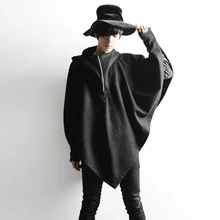 Мужской свободный рукав с капюшоном черное повседневное пальто плащ универсальное пончо толстовки Толстовка Верхняя одежда E15