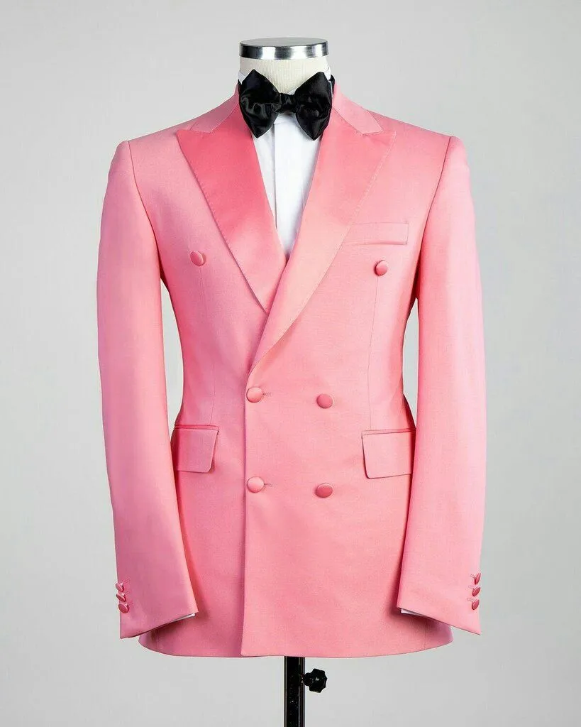 Fashion Creamy Pink Suits Two Pieces Notched Lapel Made Designer Wedding Tuxedos Mens Jacket +Pants