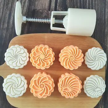 

50g Mooncake Mold 4pcs Line Flower Stamps Hand Press Moon Cake Pastry Mould DIY Bakeware