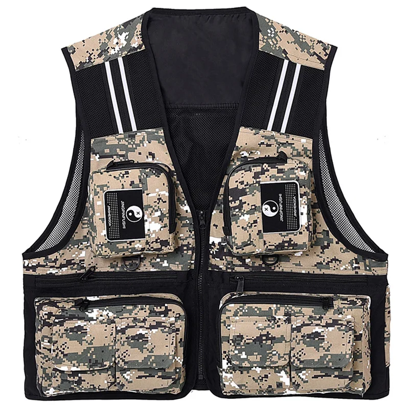

Fishing Waistcoat Sleeveless Mesh Fishing Jacket Multi-Pockets Breathable Photography Hunting Fishing Climbing Vest,Digital Camo