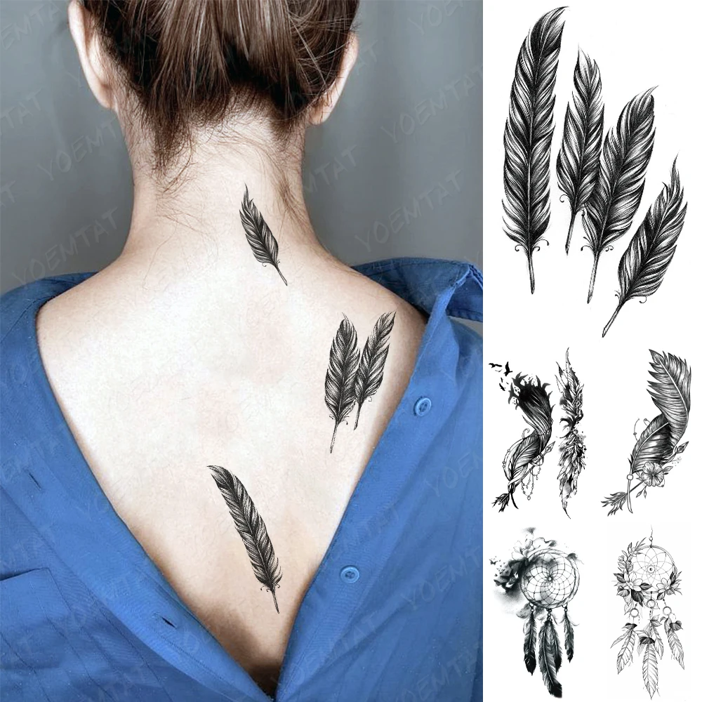 Tatouage Femme Bas Du Dos Plume Pâte De Tatouage Temporaire Imperméable À L'eau, Plumes Noires, Faux  Tatouage Sexy Pour Femme, Dos, Bras, Cheville, Tour D'eau, Art Du Corps  Humain - Temporaire Tatouages - AliExpress