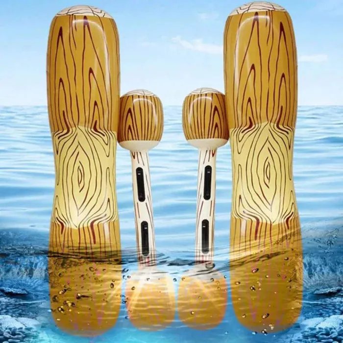 1 Set Inflatable Swimming Pool Floating Toy Wood Grain Row Seat for Kid Adults ALS88