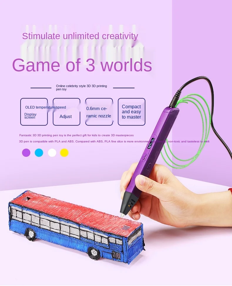 

3D pen Z-D12 DIY 3D printing pen supports ABS/PLA filament 1.75mm creative toy gift (children design drawing)