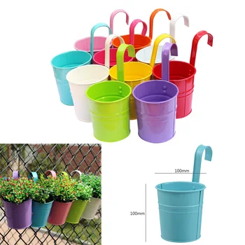 

10 Colors Hanging Flower Pots Hook Wall Pots Garden Pots Balcony Planters Metal Bucket Flower Holders Home Decor High Quality