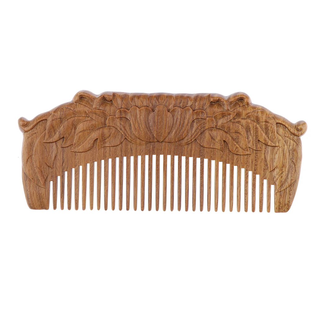 Natural Sandalwood Handmade Wood Wooden Hair Comb Double Sided Carved - No Snags, Tangle Free, Anti-Static