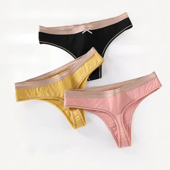 

Sexy Cotton Women Thongs Panties Fashion Soft Solid Bow Seamless G-String For Women Underwear Female Lingerie Briefs Underpants