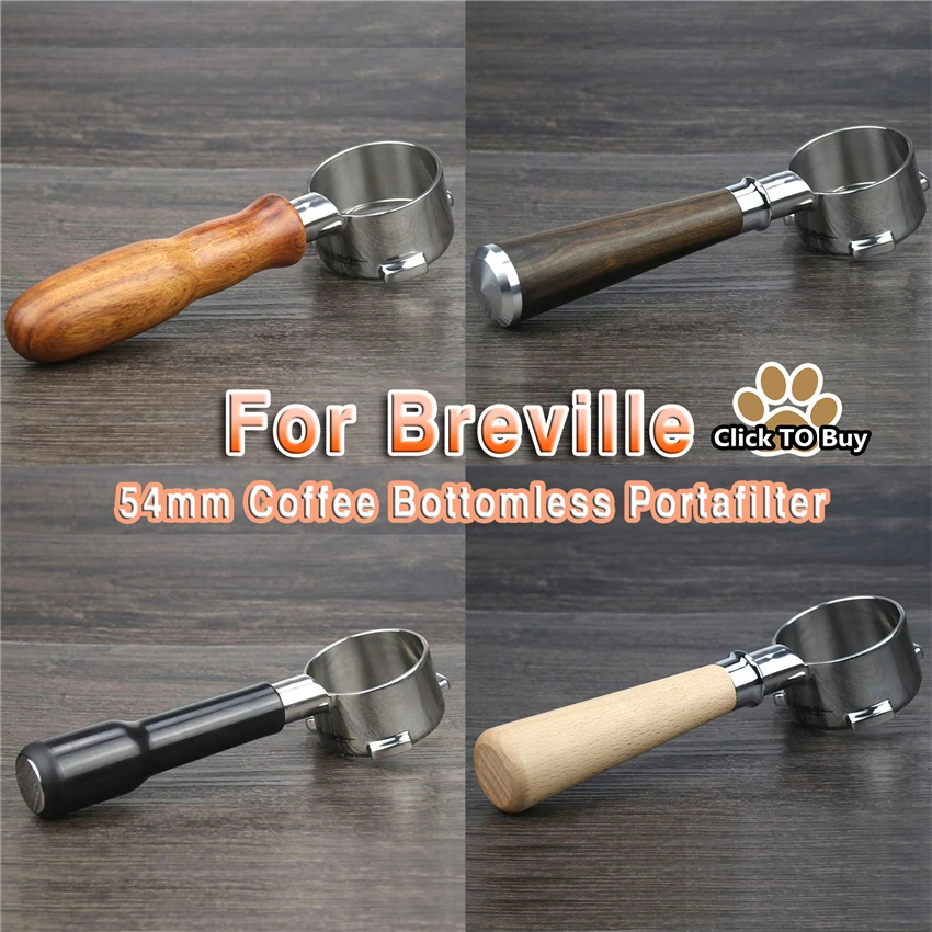 54mm-Coffee-Bottomless-Portafilter-For-Breville-870-878-880-Filter-Stainless-Steel-Wood-Handle-Espresso-Machine
