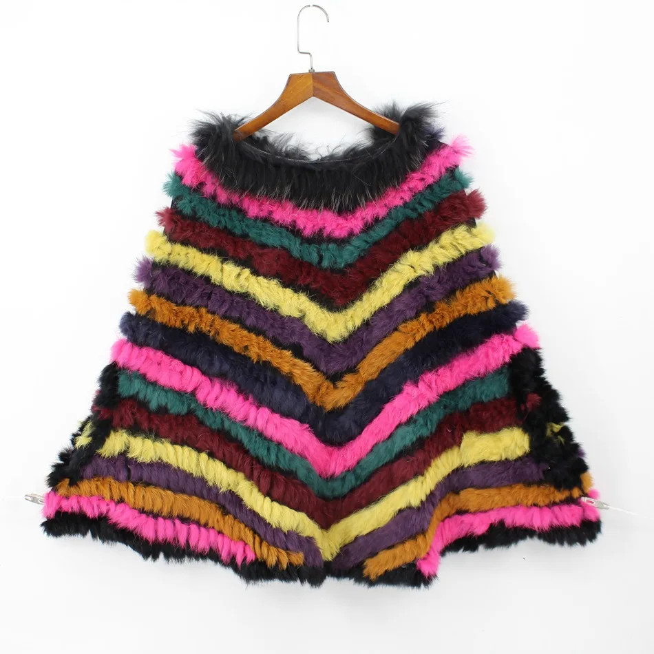 Feminino Коэльо пончо мех De Malha; Com Pele De Guaxinim GuarniçãO Moda Feminina Outono реальный мех De Luxo Envolto Preto