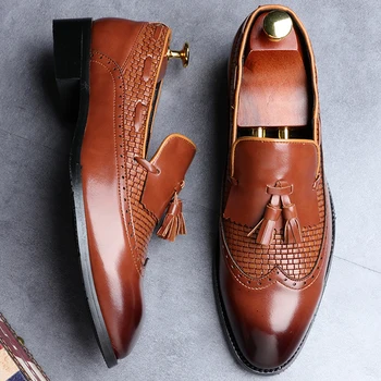 

Men Tassel Loafers Men's Dress Shoes Spring Summer Formal Business Oxfords Pointed Toe Male Flat Party Leather Shoes 3 Color