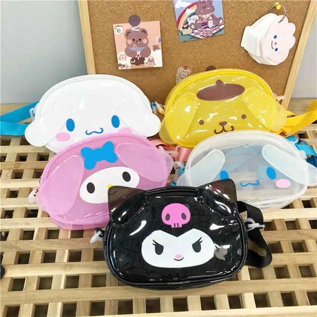 Cute Anime Cartoon Sanrios Kuromi Melody Cinnamoroll PVC Bag Messenger Bag With Pendant Doll Kawai Shoulder Bag Girls Lovly Gift 1