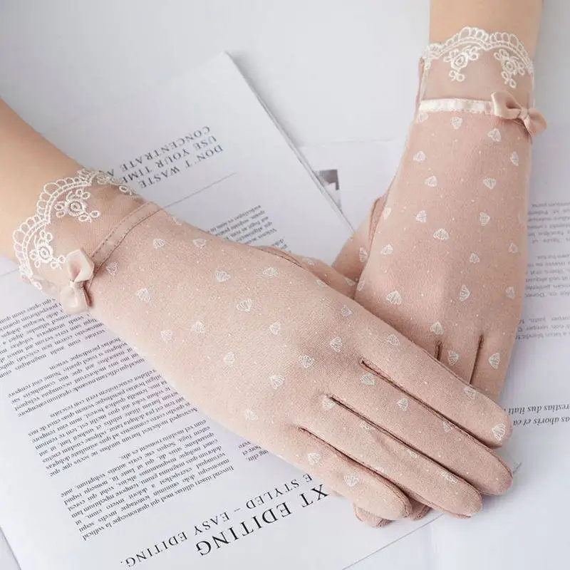 

Sunscreen Gloves Non-slip Lace Ice Silk Gloves Sexy Female Thin Section Summer UV Touch Screen Driving Gloves
