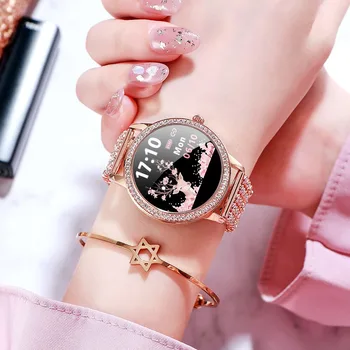 Reloj inteligente con diamantes tachonados para mujer pulsera deportiva de acero resistente al agua IP68 con