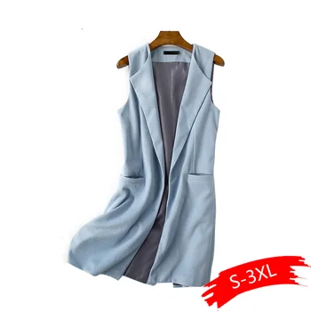 

Women Autumn Spring Long Vest Waistcoat Lady Office Wear Long Waistcoat Women Coat Casual Sleeveless Vest Tops Plus Size