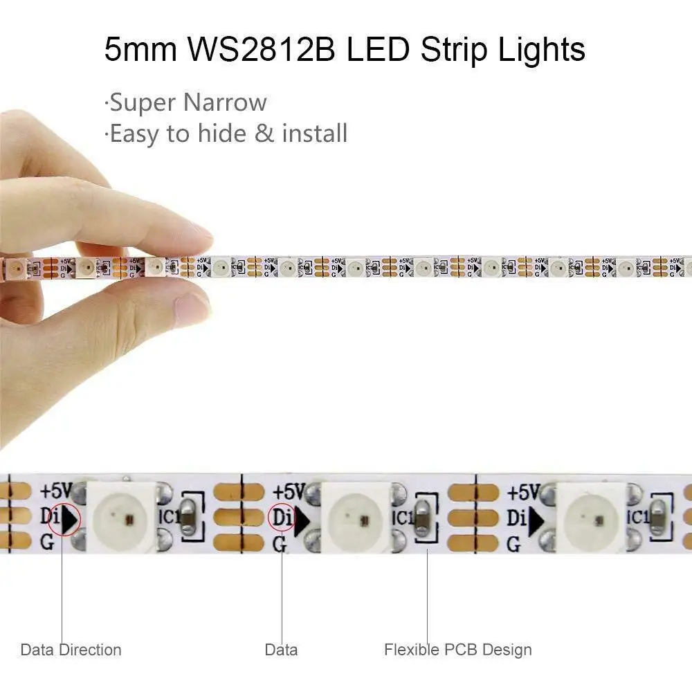 4 шт. 5 м WS2812B 5 мм Ширина 5050 RGB светодиодный полосы света 60 пикс./м прибор приемно-5 V 60 светодиодный S/m Белый печатных плат