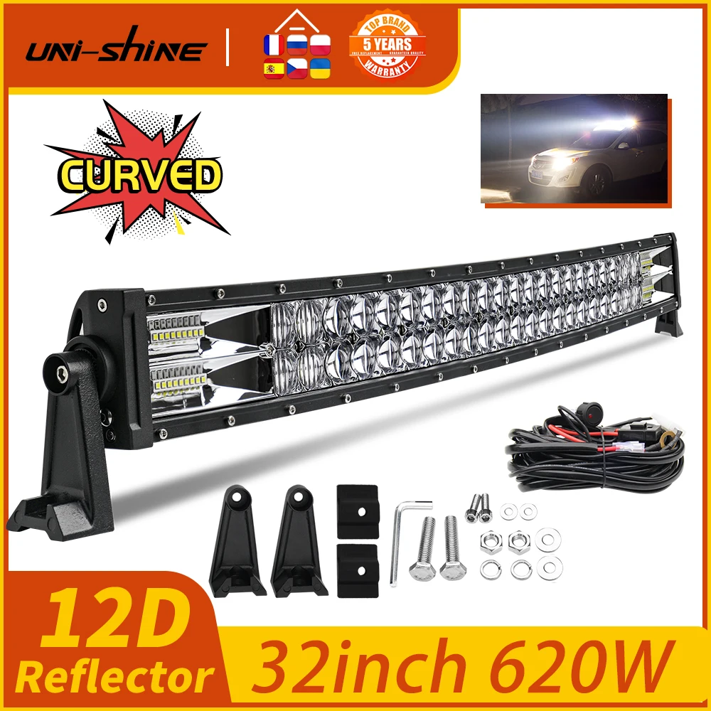 

UNI-SHINE Super Bright 32" Offroad LED Bar 2-Rows Spot Flood Combo 620W Work Lights for 4x4 Truck SUV ATV Boat Car 4WD 12V 24V