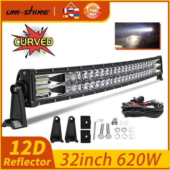 UNI-SHINE 슈퍼 브라이트 오프로드 LED 바, 2 열 스팟 플러드 콤보, 작업등, 4x4 트럭 SUV ATV 보트 자동차, 4WD, 12V, 24V, 32 인치, 620W