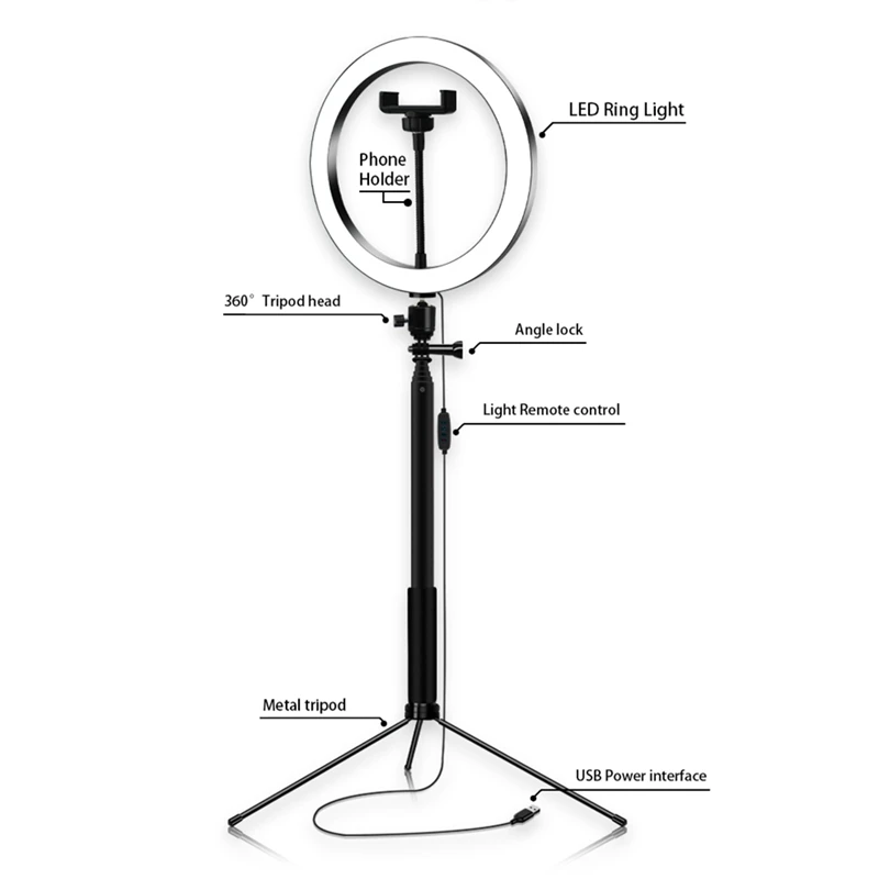 

Hot 3C-26Cm Photography Led Selfie Lighting Light with Selfie Stand Tripod & Usb Plug Dimmable for Makeup Video Live Studio