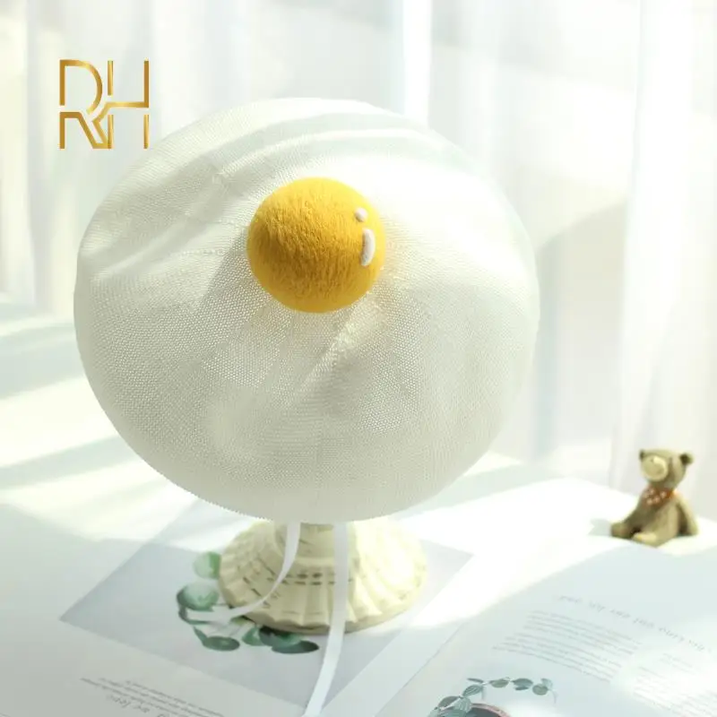 RH 봄 여름 큰 데친 계란 통기성 니트, 얇은 문학적, 귀여운 성인, 노른자 튀김, 숙녀 베레모 모자