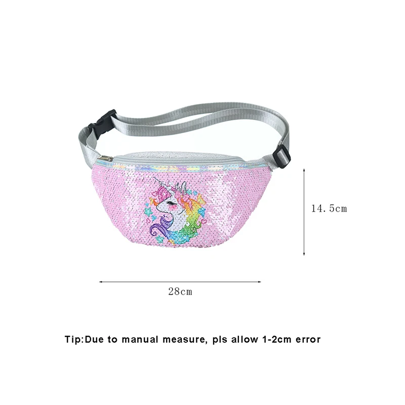 Cartoon Sequins Unicorn Printing Waist Bag Adjustable Travel Phone Girl Pocket Pouch Hot Outdoor Fashion Cute Chest Bag SS3591