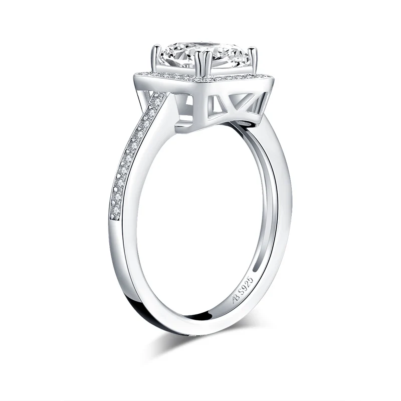 AINUOSHI 925 пробы серебро 1,5 CT квадратный вырез Halo Кольцо Обручение, псевдо бриллиант, Для Женщин серебряные обручальные кольца ювелирные изделия