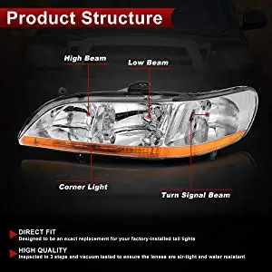 Замена фар в сборе GHDAC98-A2 с хромированным корпусом Янтарный отражатель для Honda 1998-2002 Замена