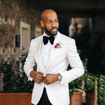 

White Man Suits for Wedding Groom Tuxedo Wide Peaked Lapel Terno Masculino Costume Homme Male Attire Man Wear 2Piece(Coat+Pants)