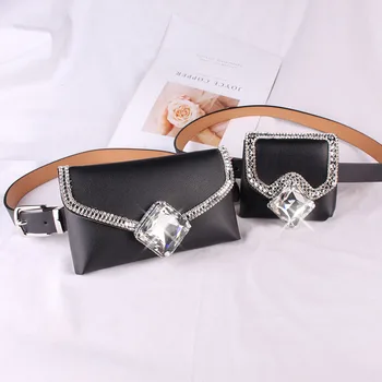 

bling Rhionestone PU Waist Bags For Women Brand Faux Leather Adjustable Waist Belt With Bag Girls Money Coin Packs Mini Flap Bag