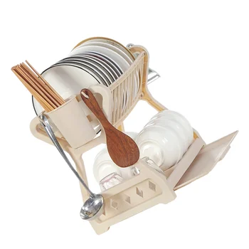 

Kitchen Storage Rack Multifunctional Dish Drain Rack Kitchen Utensil Holder Plastic Dish Drainer (Khaki)