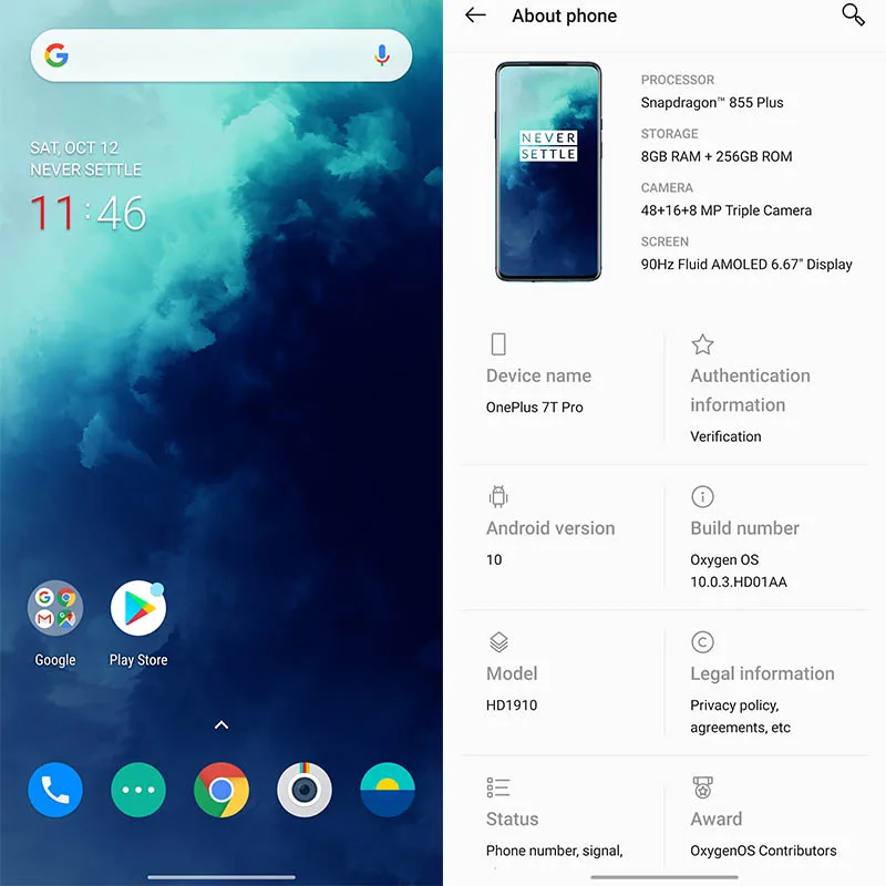 Мобильный телефон OnePlus 7T Pro с глобальной ПЗУ, 6,67 дюйма, AMOLED, 90 Гц, Восьмиядерный процессор Snapdragon 855 Plus, 48мп, тройная камера