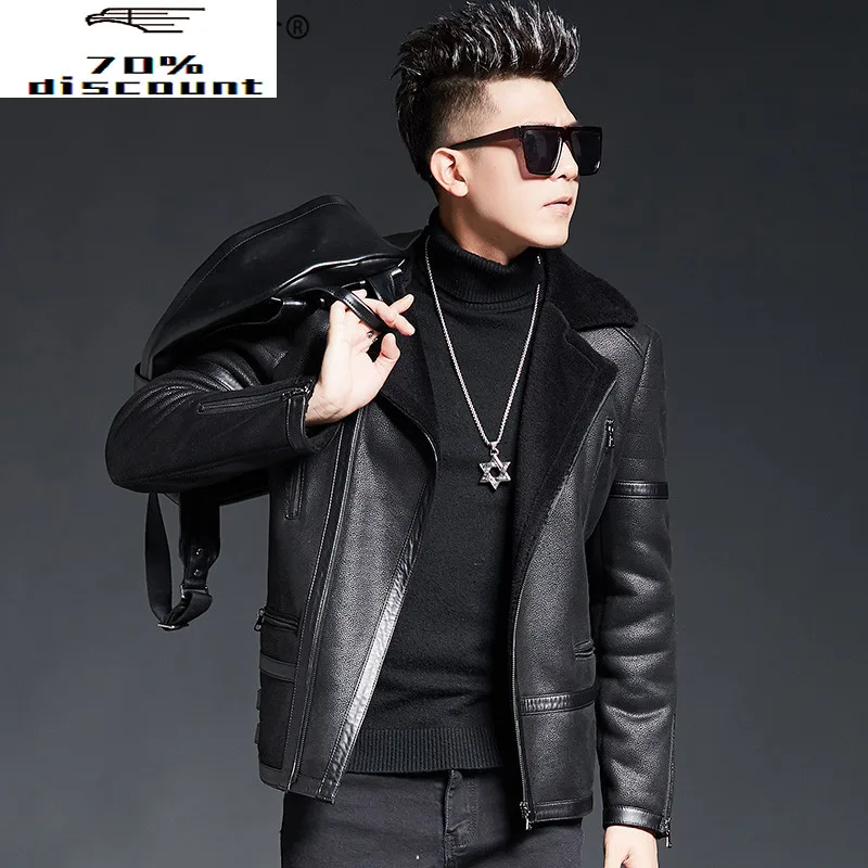 

Genuine Leather Jacket Men Sheepskin Coat Autumn Winter Motorcycle Biker Jacket Slim Fit Wool Mens Leather Jackets 2026